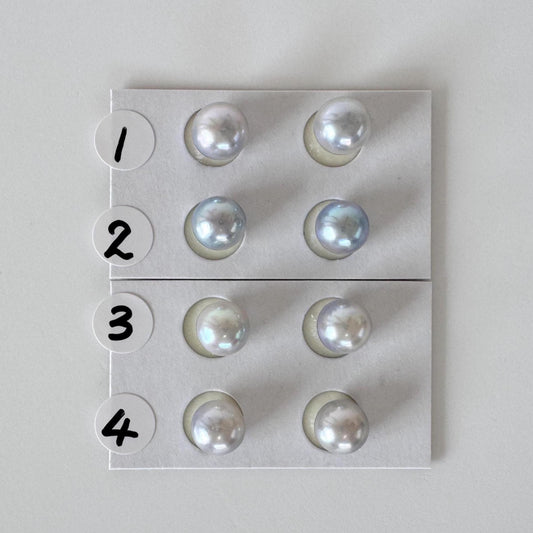 Akoya Pearls Loose Natural Blue/Silver Half-Drilled: 7-7.5mm, Japanese Cultured Saltwater Beads, Pair Pricing | Jewelry Supplies