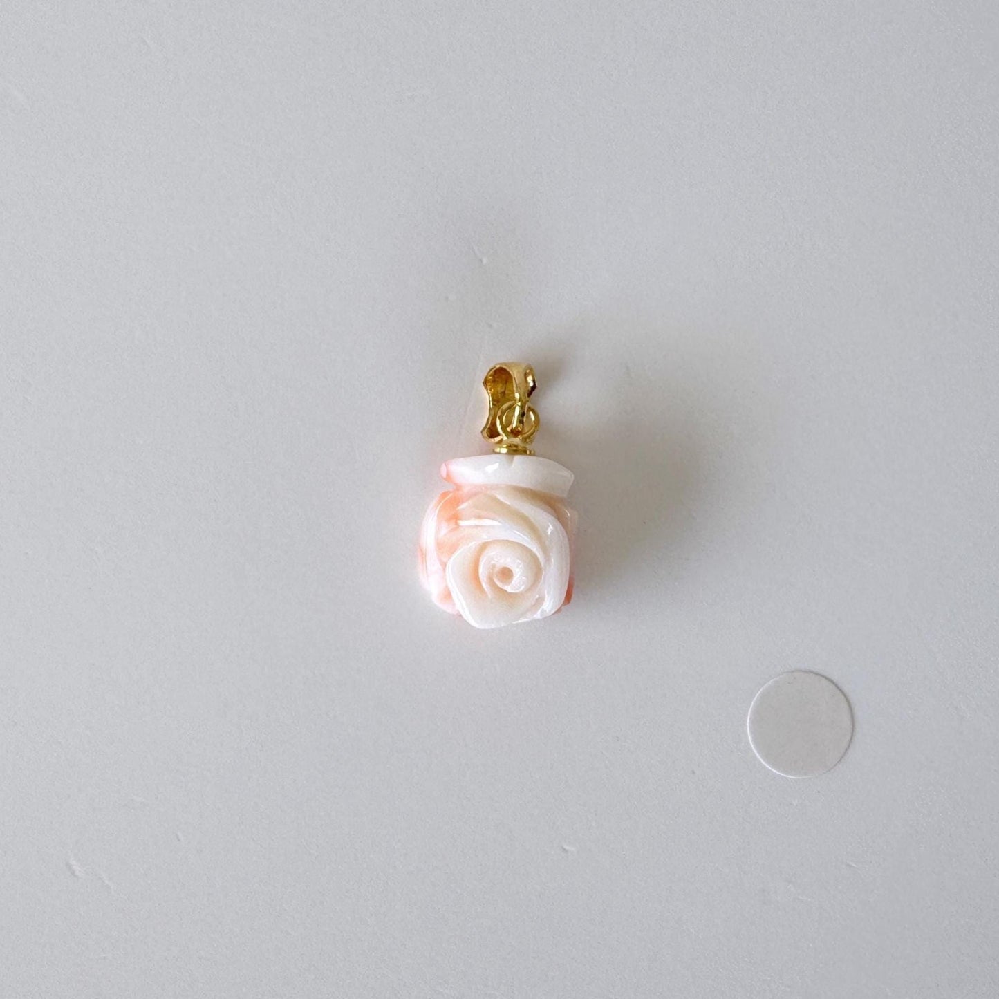 Deep Sea Coral Rose carved Pendant, 13.8x11.3mm, Natural Pink/White Color Coral, Silver (gold plated) bail, Genuine Coral Pendant
