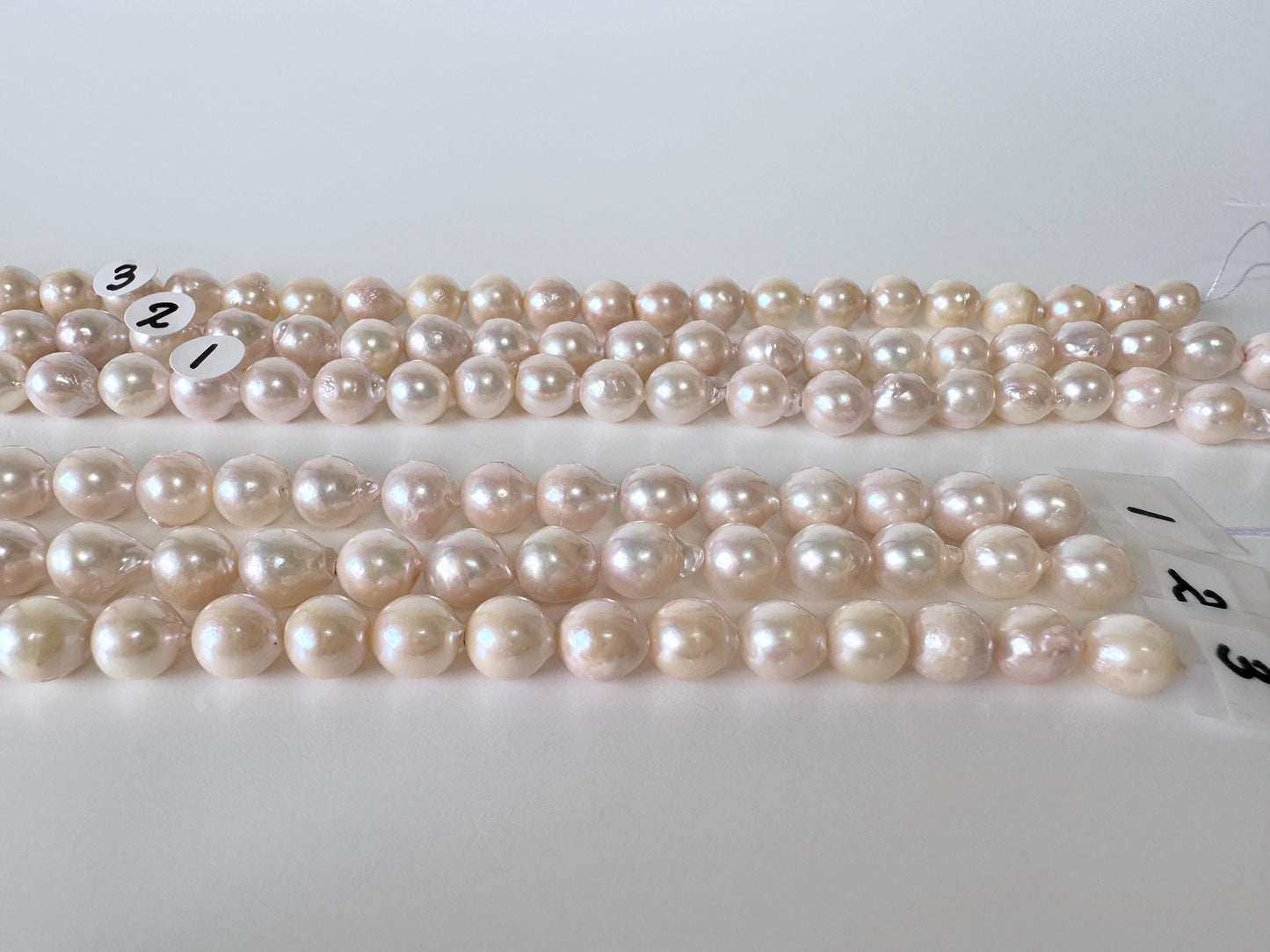 Japanese Akoya Pearl Strand 7-7.5mm Baroque Beads, White Pink Overtone (40cm + 5pcs, Saltwater Cultured)