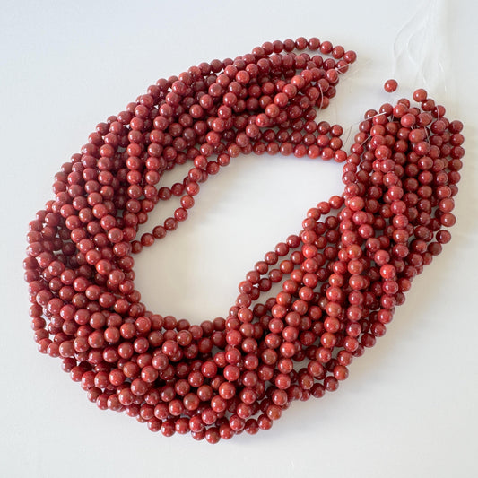Sponge Coral Strand: 5.5-6mm Apple Coral Beads, 15.7", Very deep red color