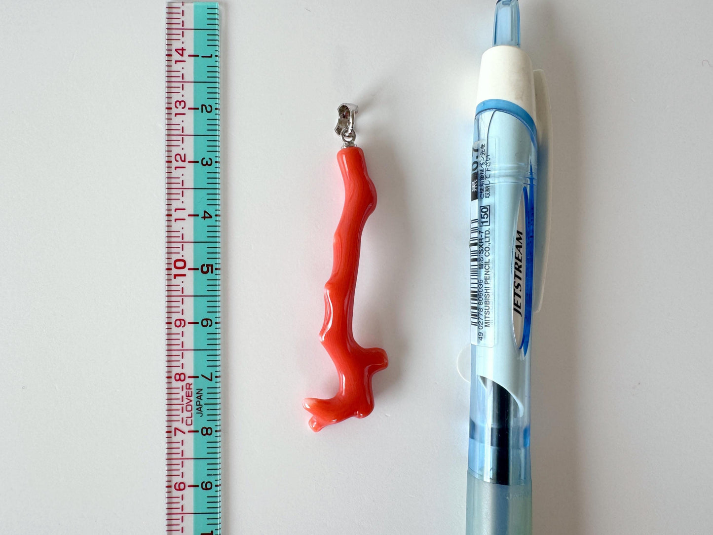 Natural Momo Coral Branch Pendant: Rhodium-Plated Silver Bail, 54mm