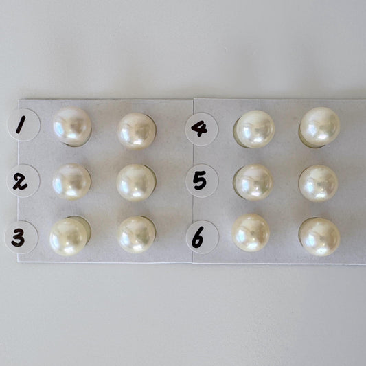 Japanese Cultured Akoya pearl 8.5-9mm, Natural Cream Color, Half-Drilled Round loose, Price per pair, Salt water pearl