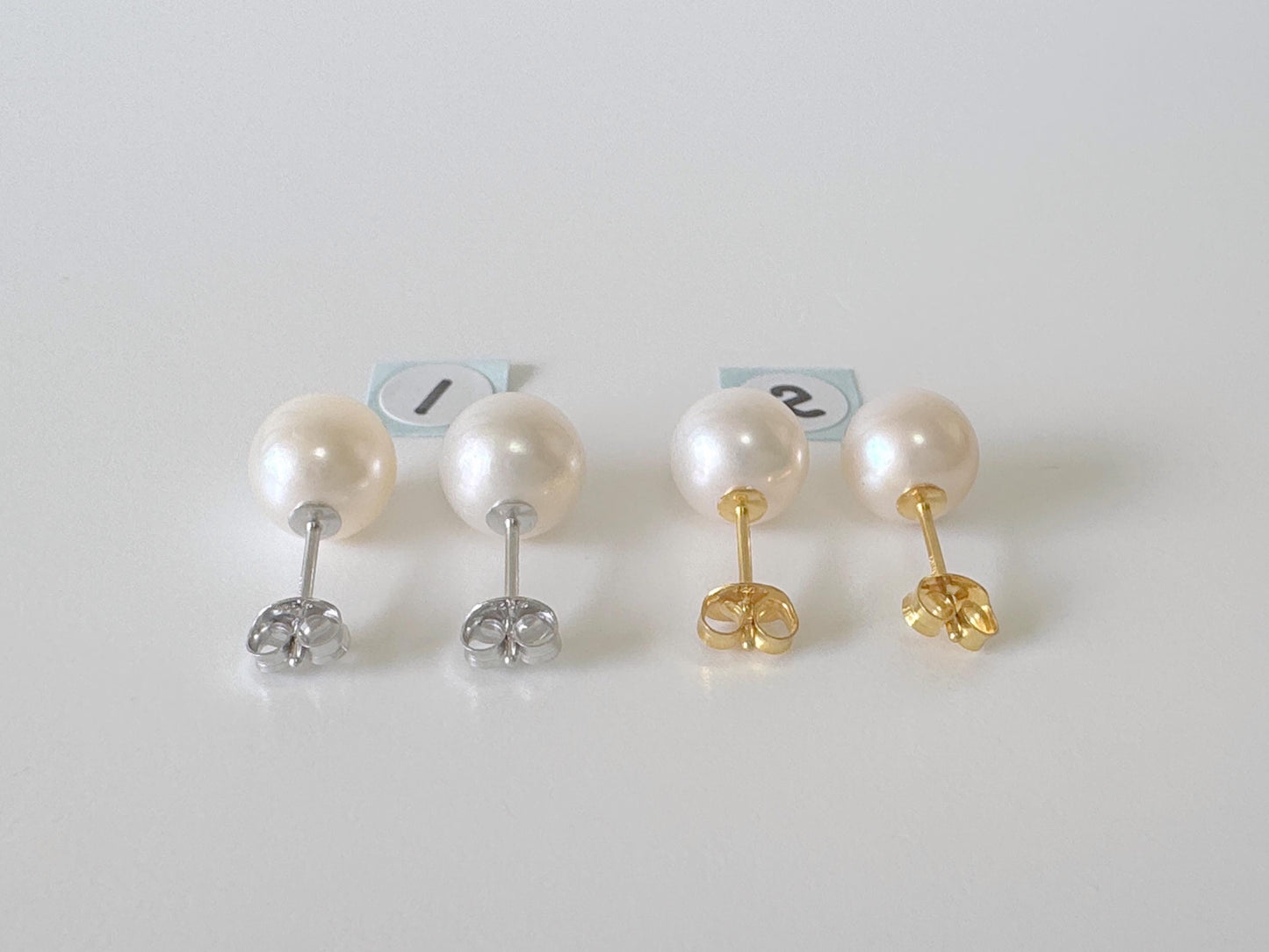Japanese White Akoya Pearl Stud Earrings, 8.5mm, Silver 925 Post/Ear Nuts, Genuine Akoya Pearl, Salt water cultured pearl