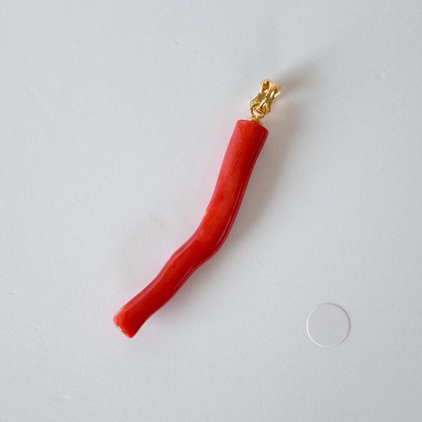 Momo Coral Branch Pendant: Vermilion Orange Coral - Natural Japanese, Silver Gold-Plated Bail, 44mm Length