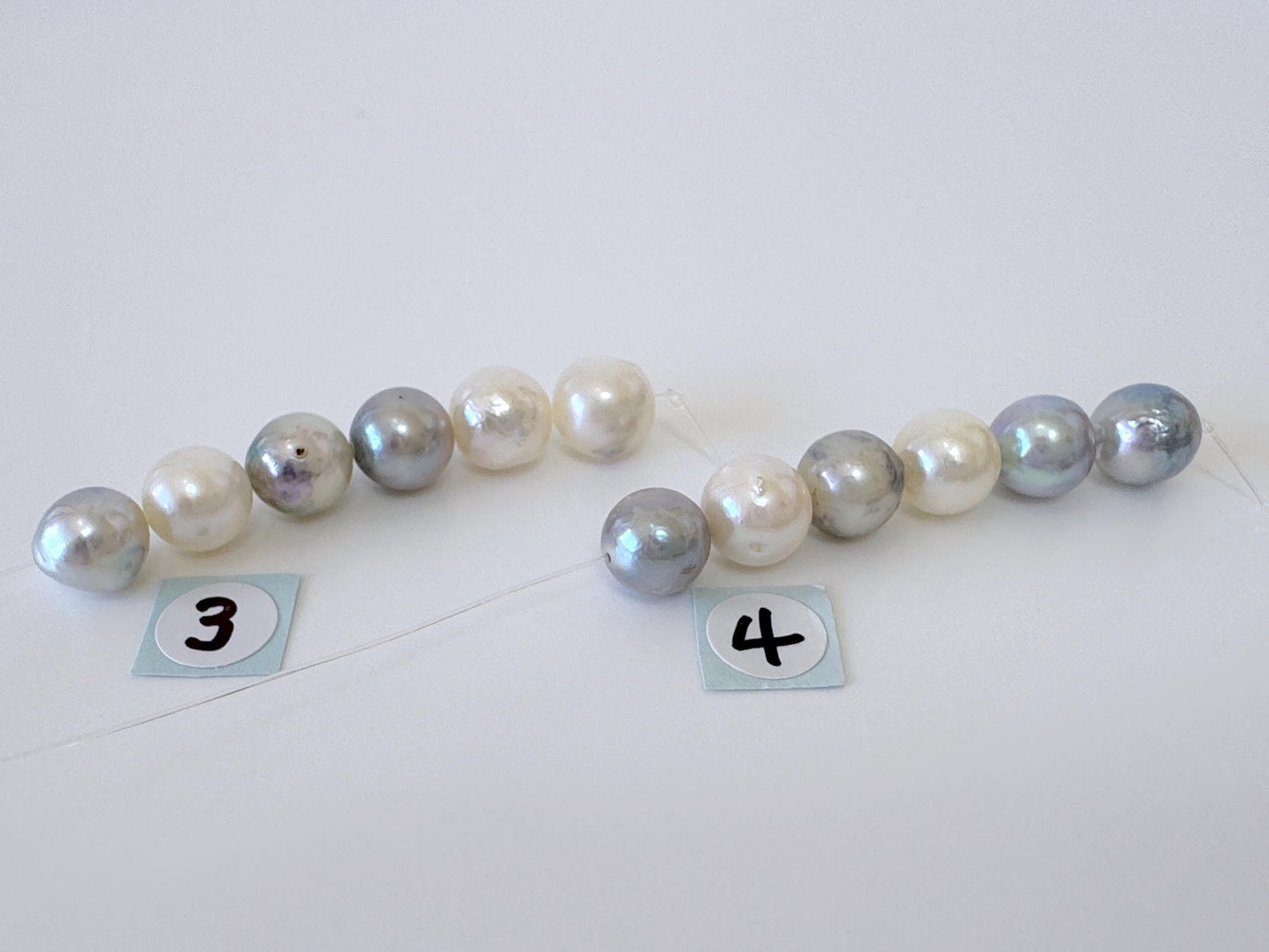 Japanese Natural blue/silver/white color Akoya Pearl Beads, 7-7.9mm, Mini Strand, Short Strand of 6 Pieces, Cultured in Sea Water