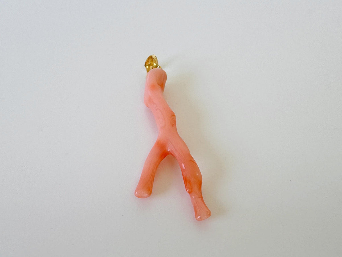 Coral Branch Pendant: Natural Pink Orange Deep Sea Coral, Gold-Plated Silver Bail | 45mm, Unique Jewelry