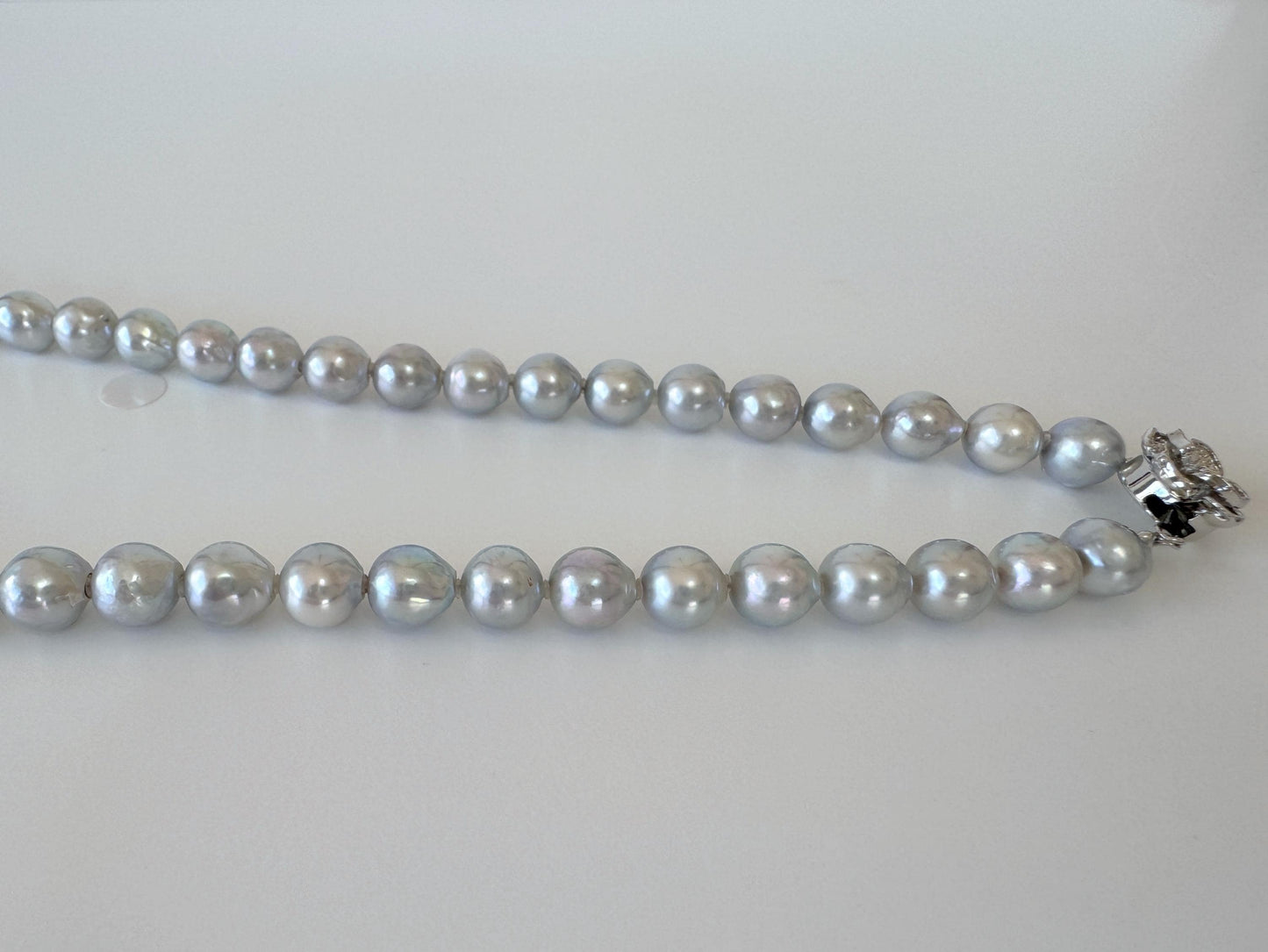 Necklace, 7.5-8mm Japanese Cream Natural Blue/Silver Akoya Pearl Necklace with Silver Clasp, Genuine Akoya Pearl, 45cm, 17.7in, Cultured Salt water pearl