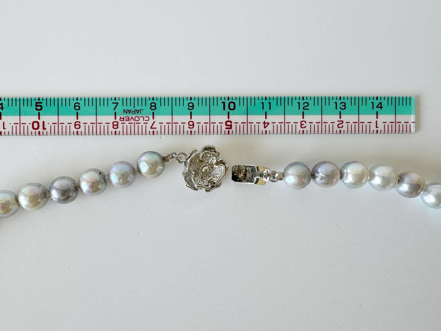 Japanese Akoya Pearl : Natural Blue Silver Color - Cultured Saltwater Pearls, 7-7.5mm Beads, Silver Clasp Necklace, 45cm