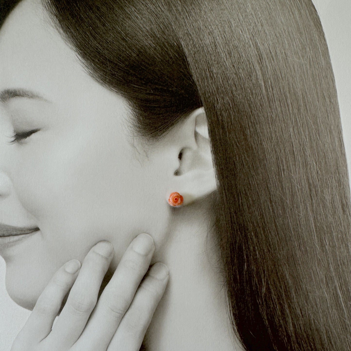 Hand-Carved Coral Rose Stud Earrings: Titanium Posts, Pink-Orange Genuine Coral