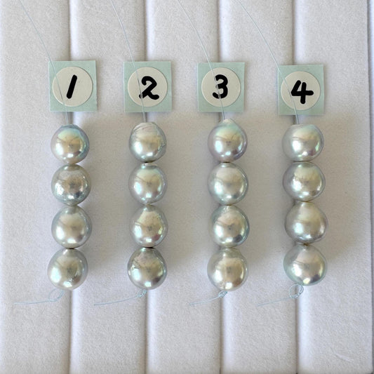 Japanese Natural blue/silver color Akoya Pearl Beads, 7.5-8mm, Mini Strand, Short Strand of 4 Pieces, Cultured in Sea Water