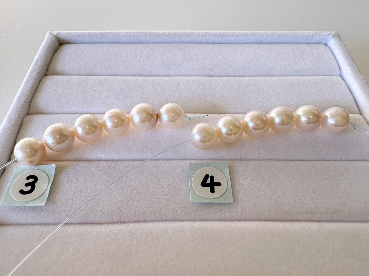 Akoya Pearl Beads Japanese Cultured, White Pink Overtone (Round 6.5-7mm, Saltwater, Mini Strand, 6 Pieces)