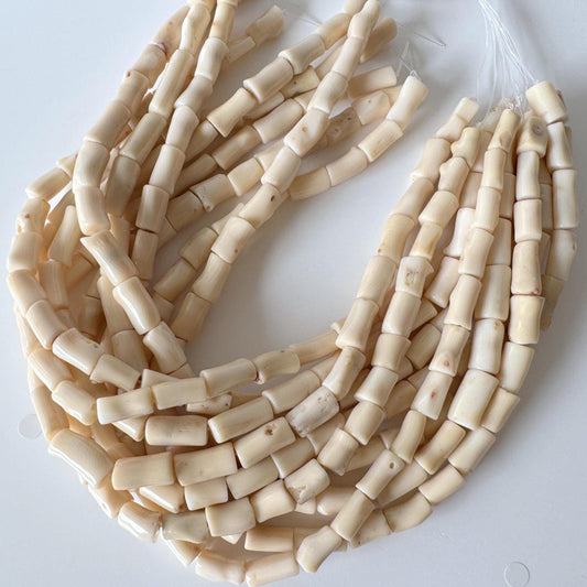 Natural White/Ivory color bamboo coral cylinder/barrel shape strands, 15.7inches,40cm, For jewelry making