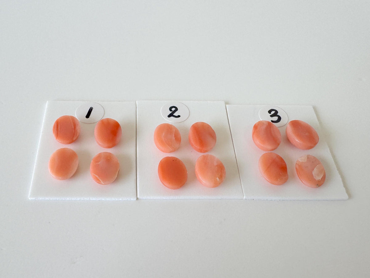 Deep Sea Coral Cabochons: Natural Orange/Pink Oval Gemstones, 9x7mm (4 pcs), Value Priced for Reason of Natural Defects