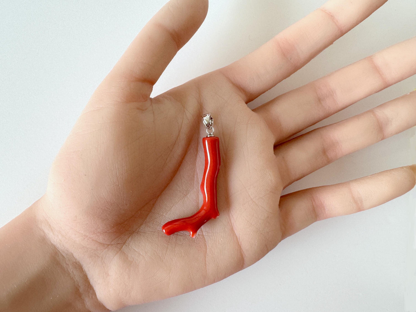 Natural Momo Coral Branch Pendant: Rhodium-Plated Silver Bail, 38mm