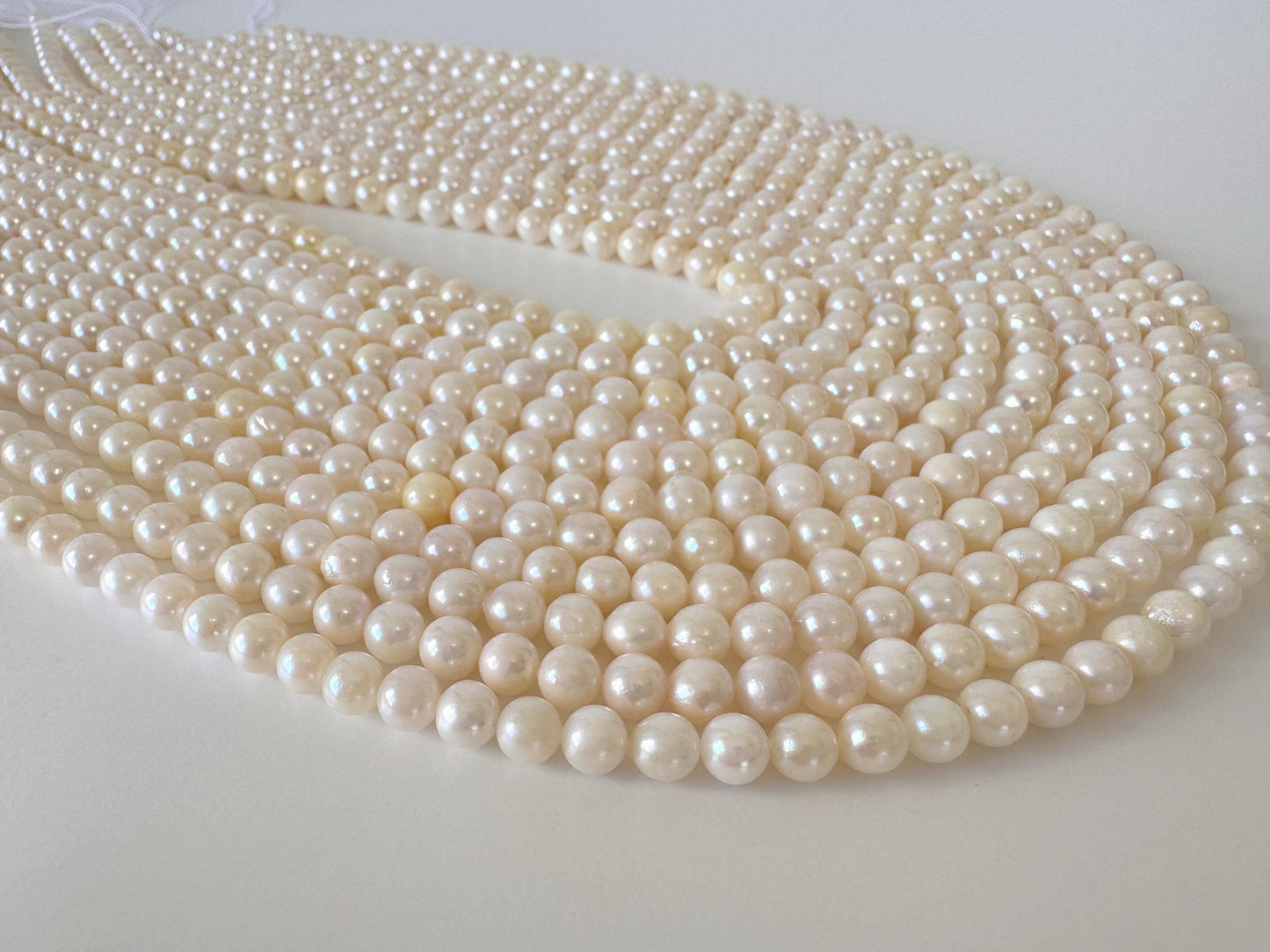 Japanese Akoya Pearl Strand - Cultured Saltwater Beads - 5-5.8mm White-Off White, Full 40cm Length, Jewelry Crafts, Value-Priced