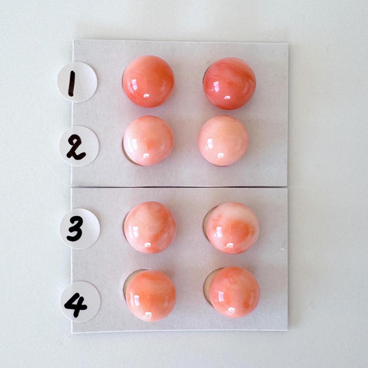 Deep Sea Coral Pink Orange Beads, Half Drilled Round Pair (9.5-10mm, Natural Color Coral, Loose Gemstones)