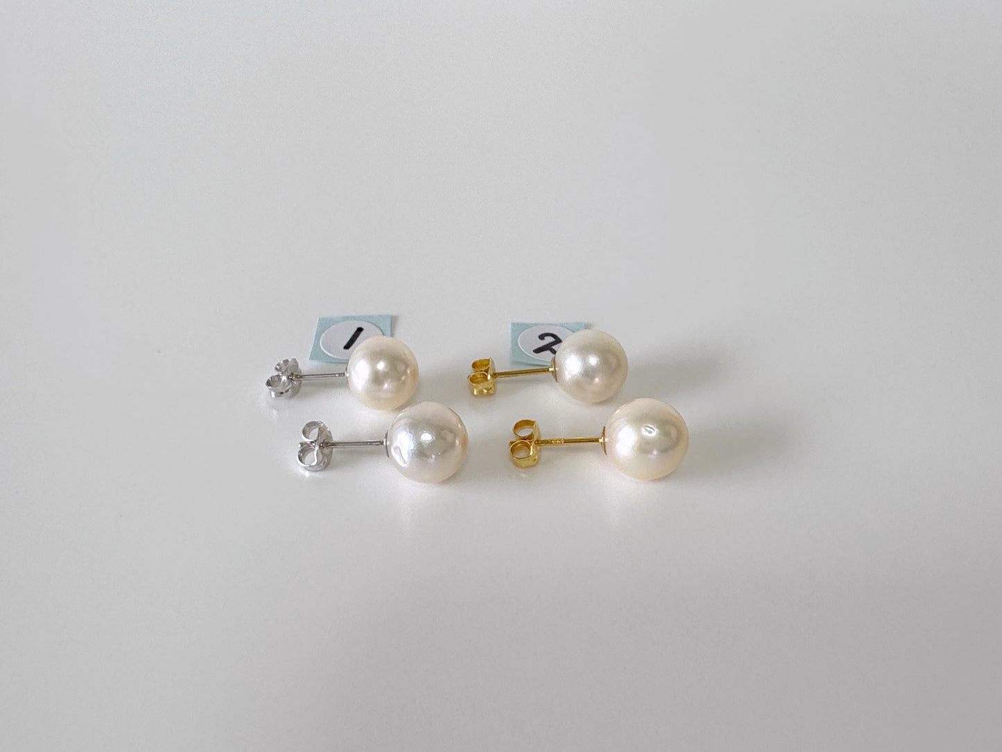 Japanese White Akoya Pearl Stud Earrings, 8.5mm, Silver 925 Post/Ear Nuts, Genuine Akoya Pearl, Salt water cultured pearl