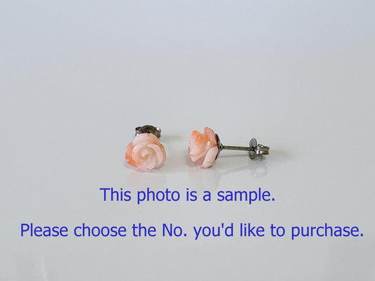 Pink Coral Rose Stud Earrings: Hand-Carved Genuine Deep Sea Coral Jewelry (7-8mm, Titanium Posts, Natural Undyed Color)