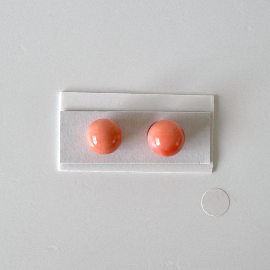Deep Sea Coral Pink Orange Beads, Half Drilled Round Pair (9.7-9.8mm, Natural Color Coral, Loose Gemstones)
