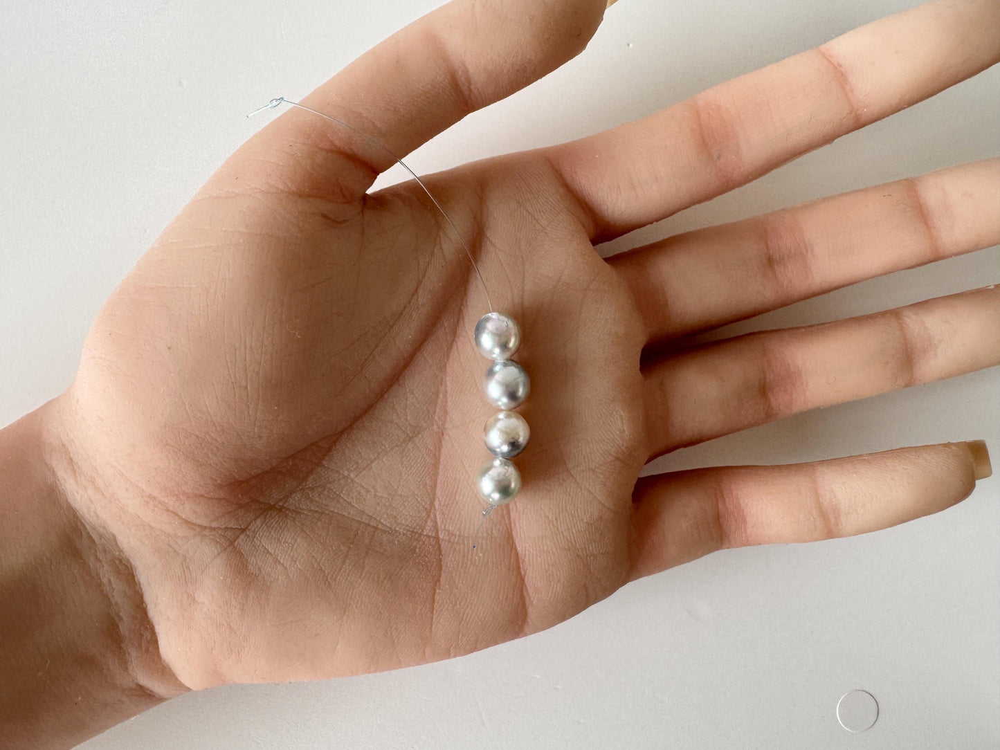 Japanese Akoya Pearl Beads: Natural Blue-Silver Cultured Pearls, Semi-Round Shape (7-7.5mm, Saltwater Mini Strand, 4 Pcs)