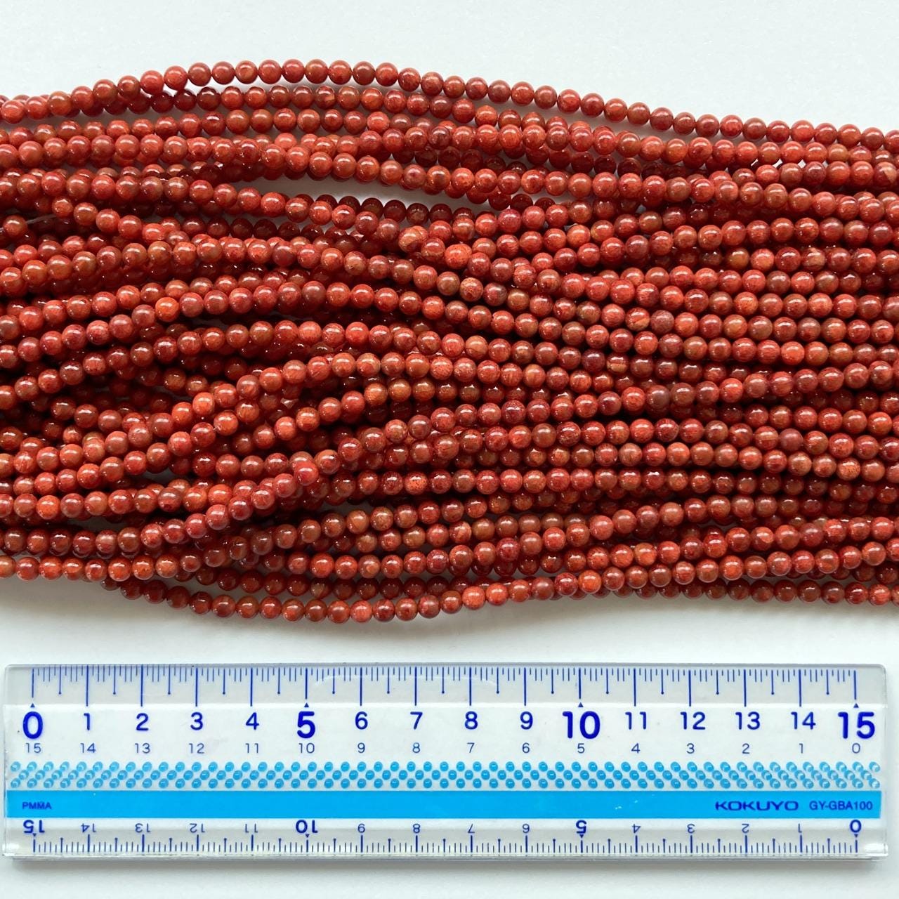 Natural sponge coral 4-4.5mm strands, Red-deep red color, 15.7inches, 40cm, Apple coral strands, Wholesale, Price per strand