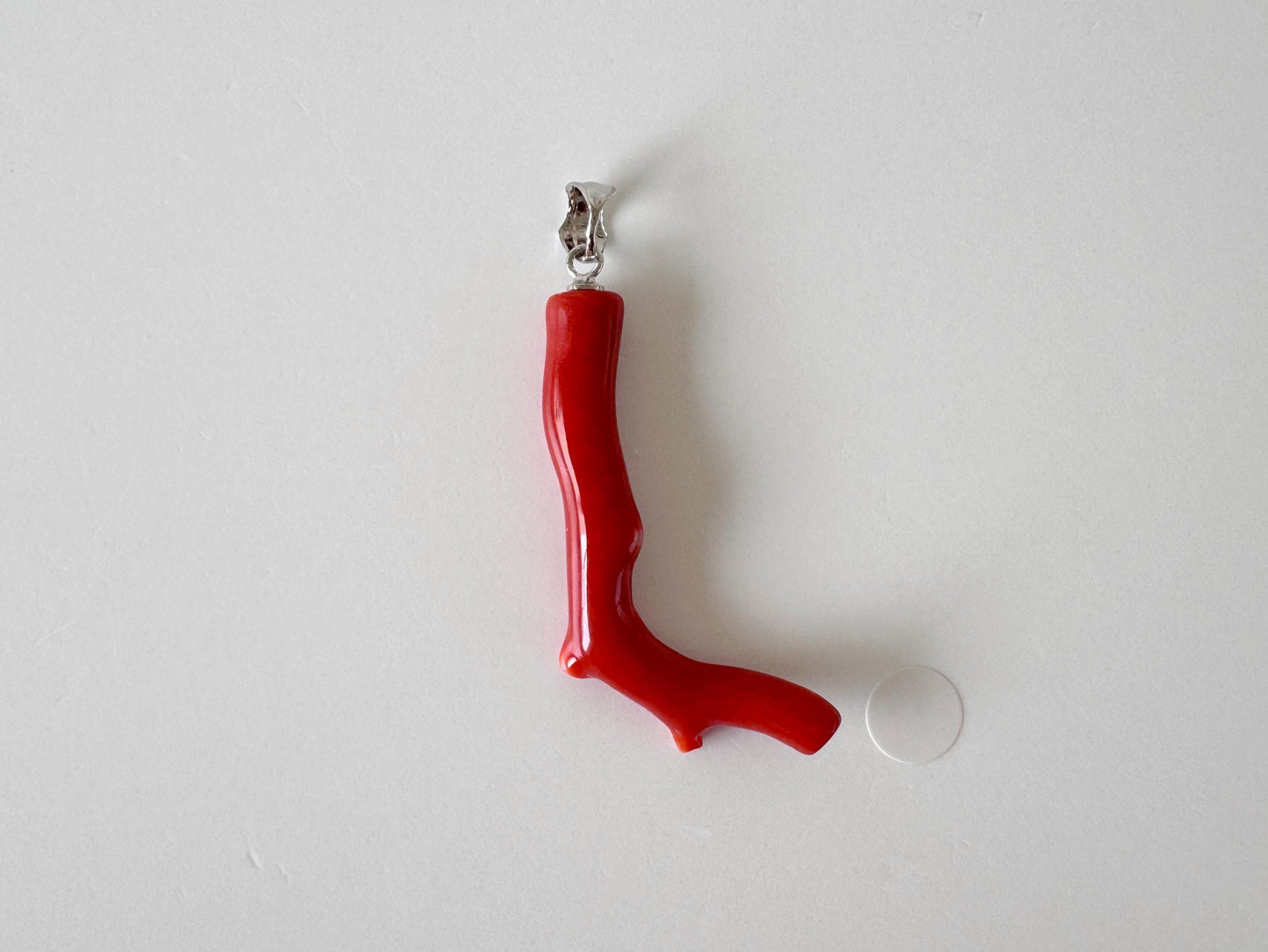 Natural Momo Coral Branch Pendant: Rhodium-Plated Silver Bail, 38mm