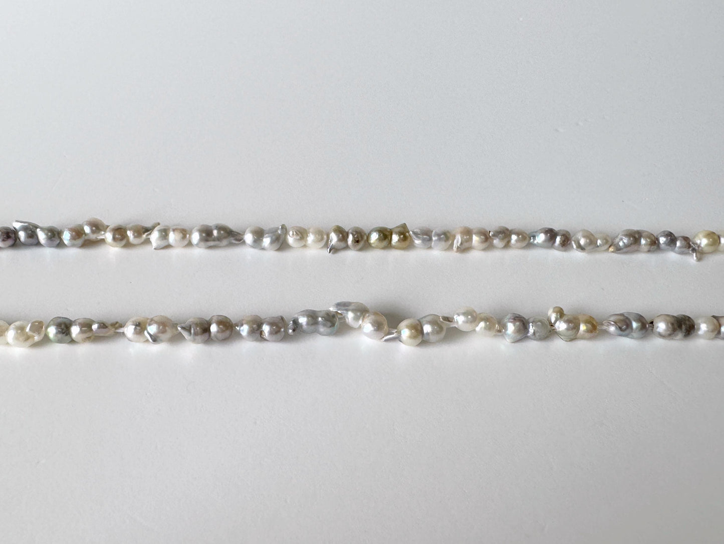 Japanese Akoya Pearl Twin Beads: Natural Blue Silver, 3x6-4x8mm, Cultured Saltwater Pearls | Full Strand 40cm, Genuine Jewelry Supplies