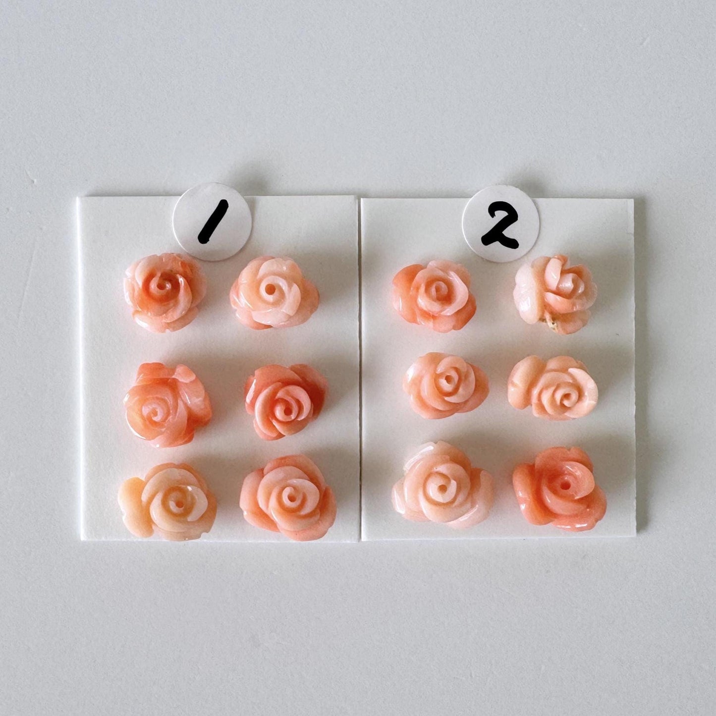 Pink Coral Rose Carvings Handmade Beads, Natural Deep Sea Coral (Value Priced Set, Drilled Holes, 6pcs 8.5-9.5mm)