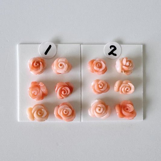 Pink Coral Rose Carvings Handmade Beads, Natural Deep Sea Coral (Value Priced Set, Drilled Holes, 6pcs 8.5-9.5mm)