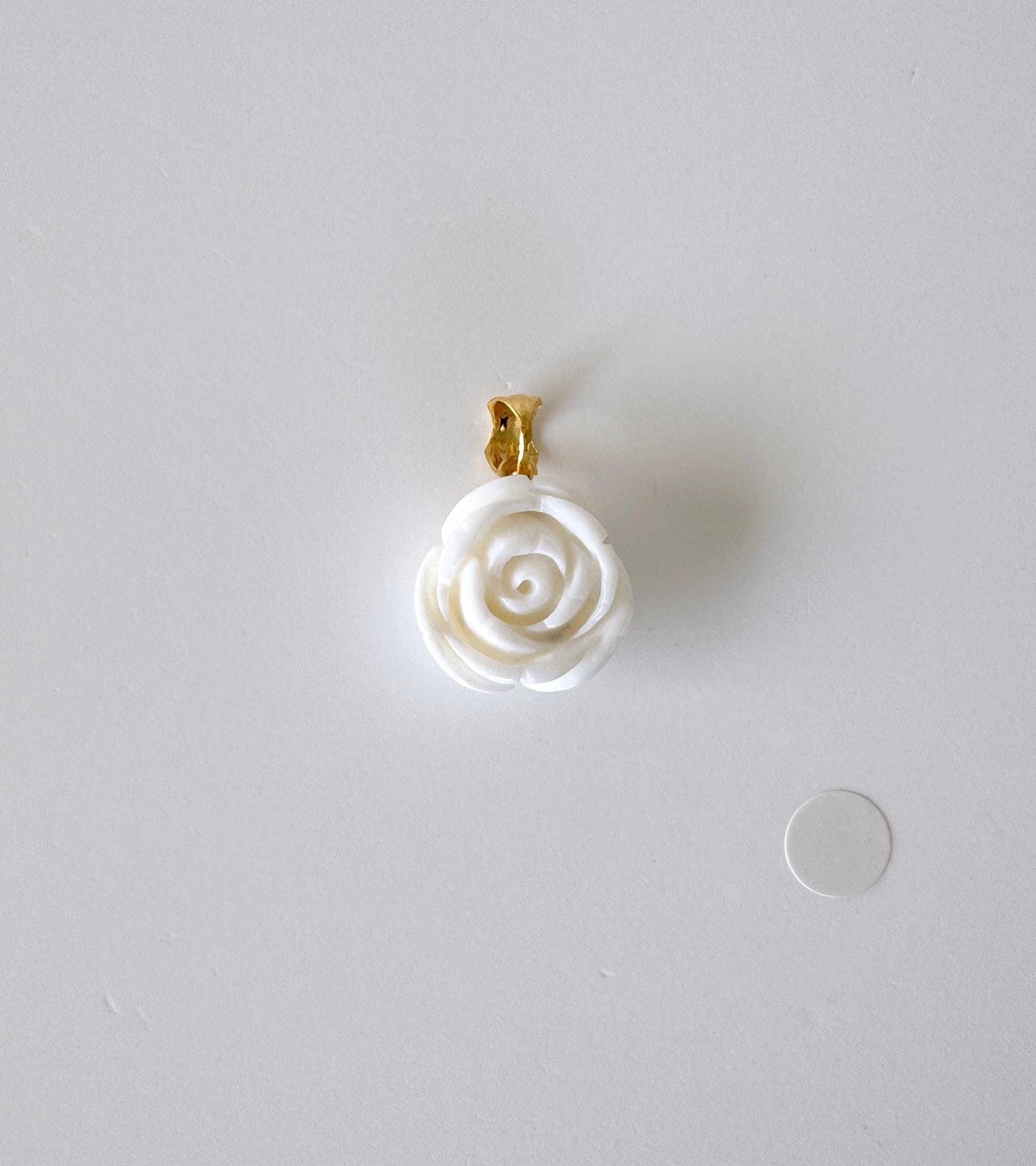Natural White Coral Rose Pendant, 15.3x15.3mm Rose, Natural White Color Coral, Silver (gold plated) Bail, Genuine Precious Coral Pendant