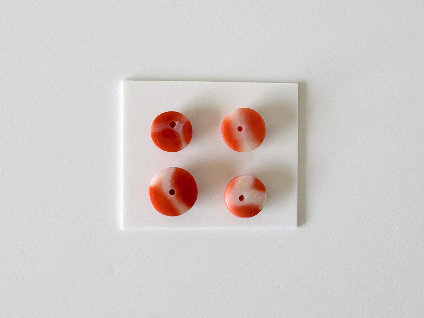 Momo Coral Round Cabochon Set of 4 Pcs, Japanese Orange Coral Loose | Natural Undyed | 7-8.2mm Half-Drilled Flat-Back Jewelry Supplies