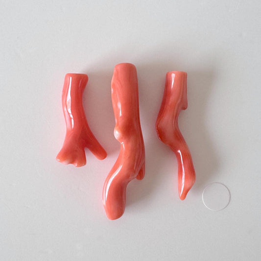 Natural Coral Branch Set: Deep Sea Coral, Orange Pink Craft Supplies (3 Pieces, Hole Drilled, 20-40mm Size)