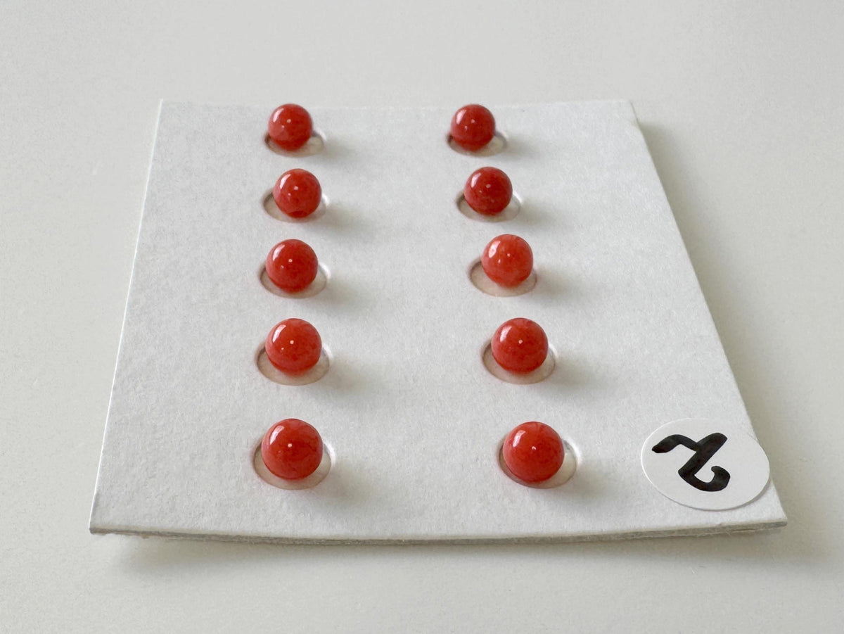 Mediterranean Red Coral Round Loose: Natural Gemstone Beads for Jewelry Making (3.7-4mm, Half-Drilled Hole, Set of 10)