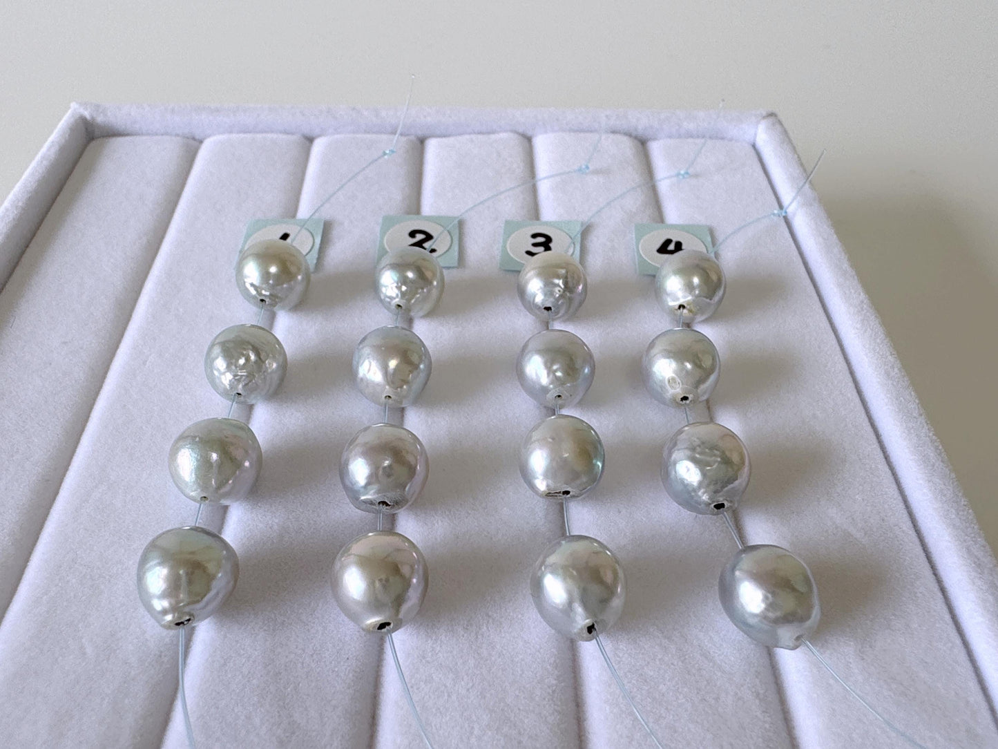 Japanese Natural blue/silver color Akoya Pearl Beads, 7.5-8mm, Mini Strand, Short Strand of 4 Pieces, Cultured in Sea Water