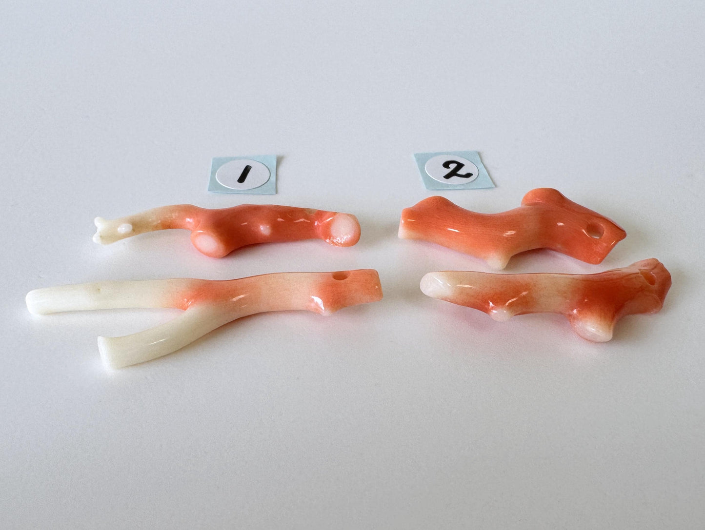 Momo Coral Branch Natural Orange: Genuine Precious Coral Loose Set (2 Pieces, 28-40mm Length, Drilled Holes, Jewelry Supplies)
