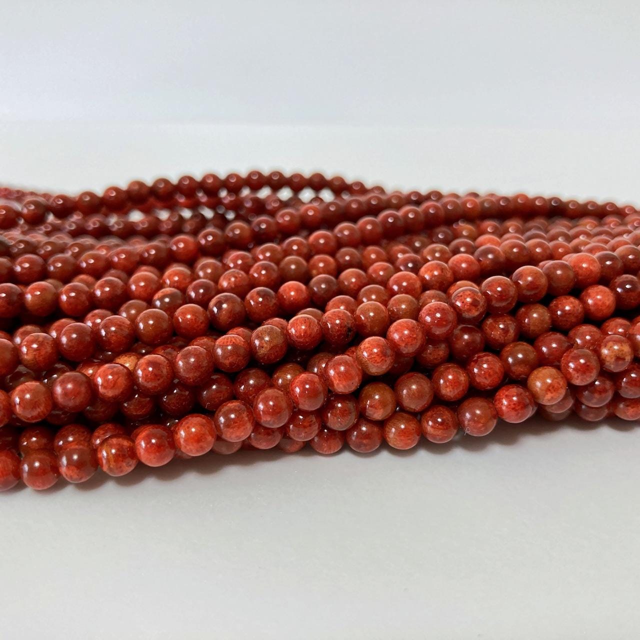Natural sponge coral 4-4.5mm strands, Deep red color, 15.7inches, 40cm, Apple coral strands, Wholesale, Price per stran