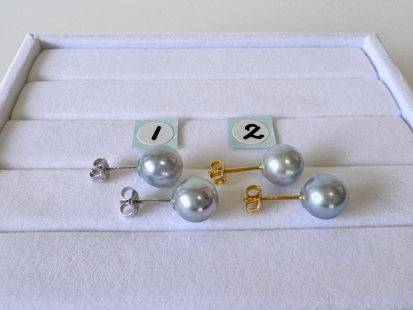 Japanese Akoya Pearl Stud Earrings, Blue Silver Treated (8mm, Silver925 Posts, Saltwater Cultured)