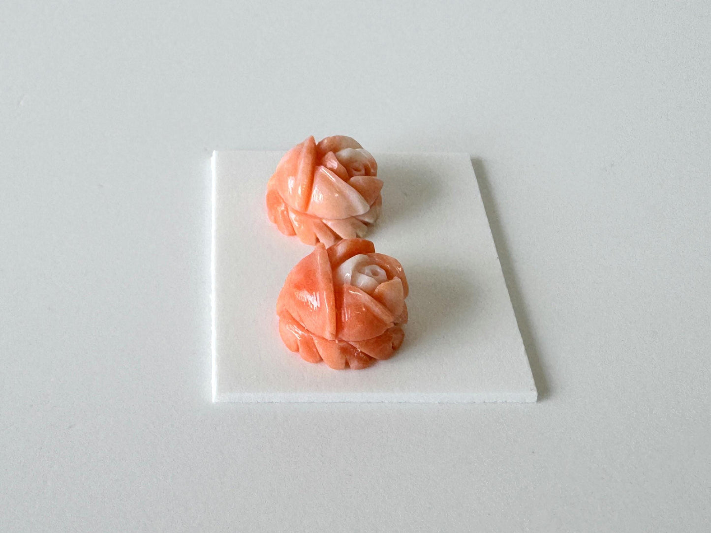 Momo Coral Rose, Japanese Orange Loose Pair | Natural Undyed | 10.5mm Half-Drilled Flat-Back Jewelry Supplies