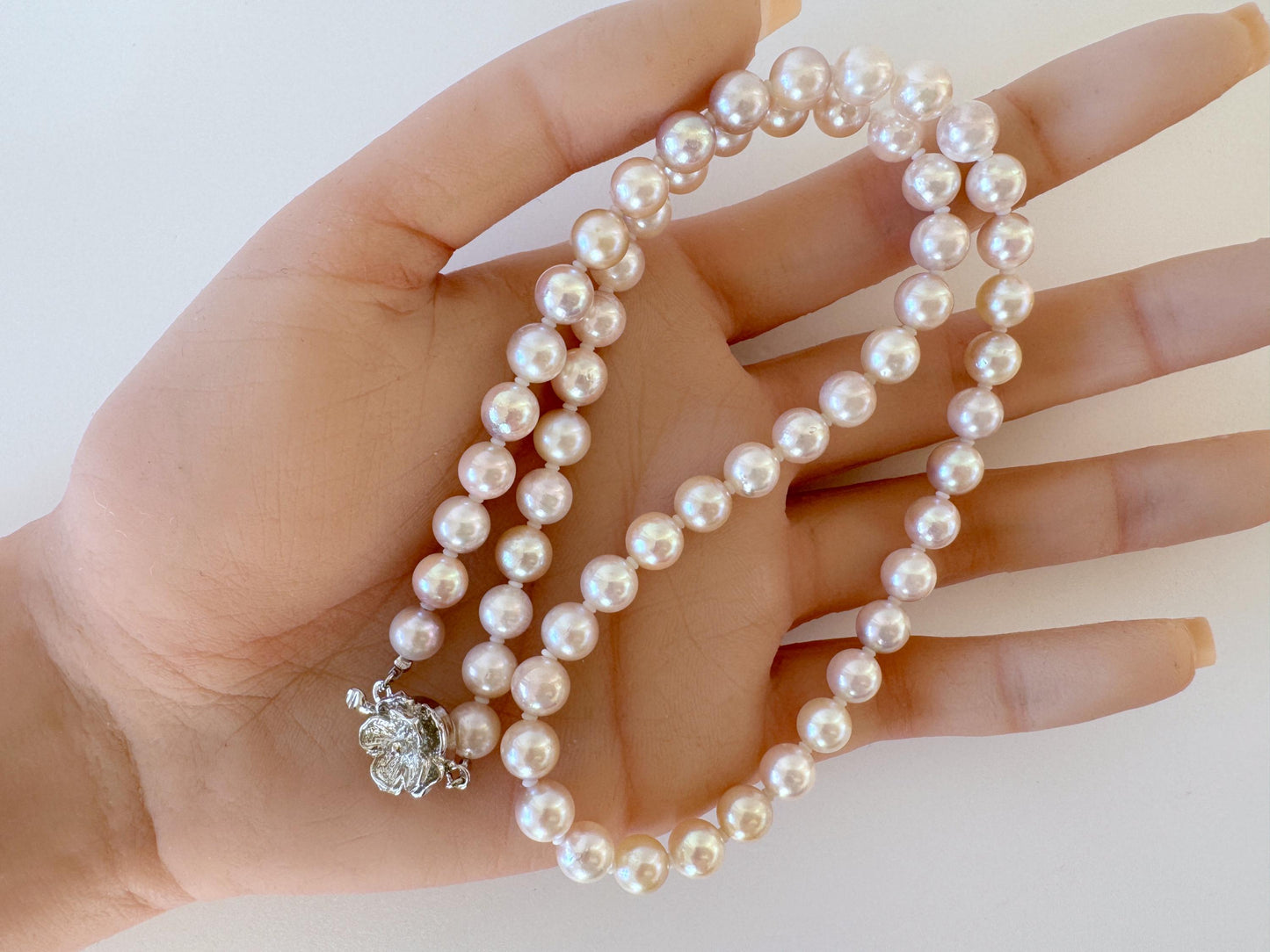 Japanese Akoya Pearl Necklace, 6.5-7mm, Silver Clasp, 45cm