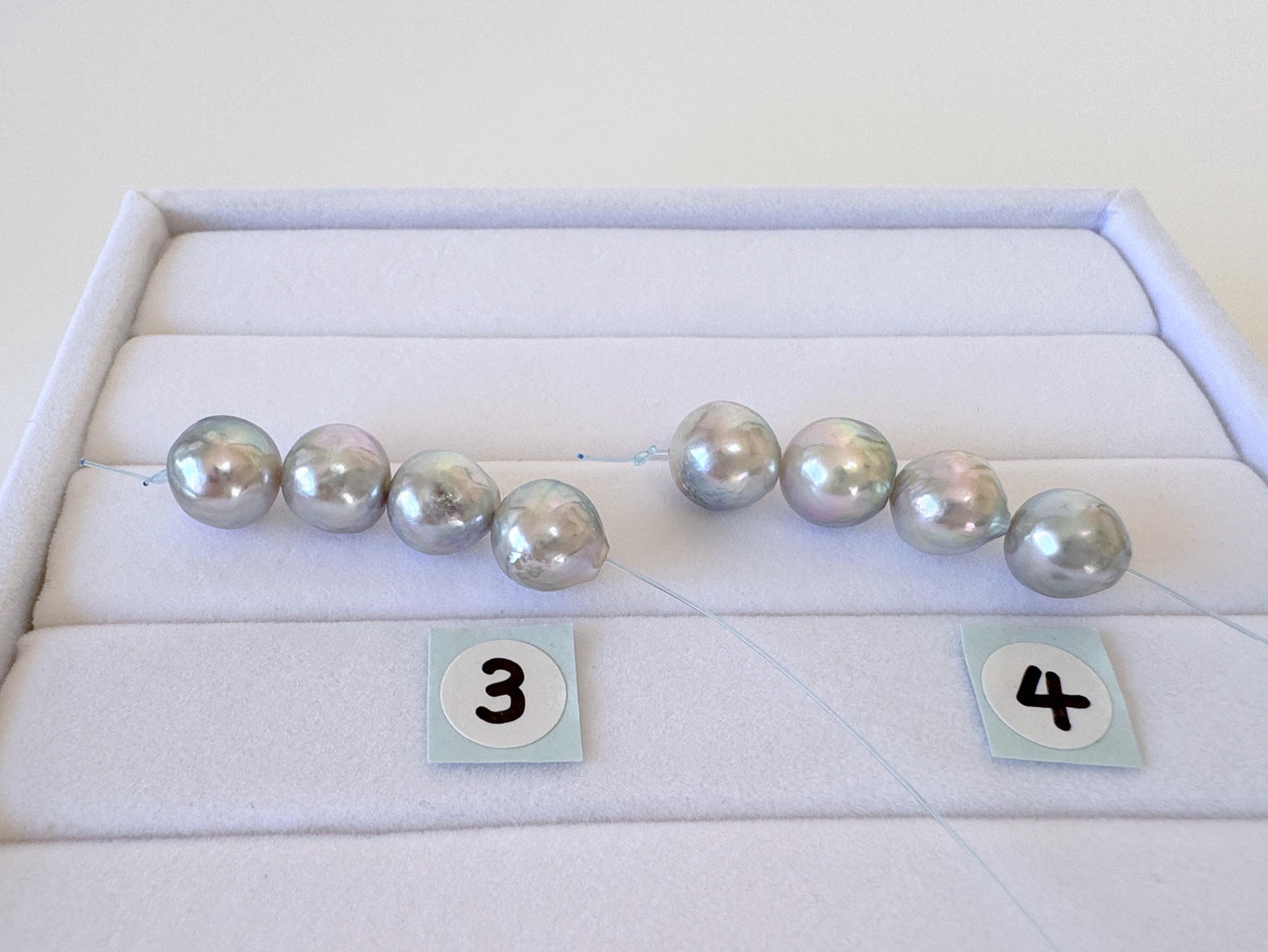 Japanese Akoya Pearl Beads: Natural Blue Silver, Saltwater Cultured (7.5-8mm, Mini Strand of 4 Pieces)