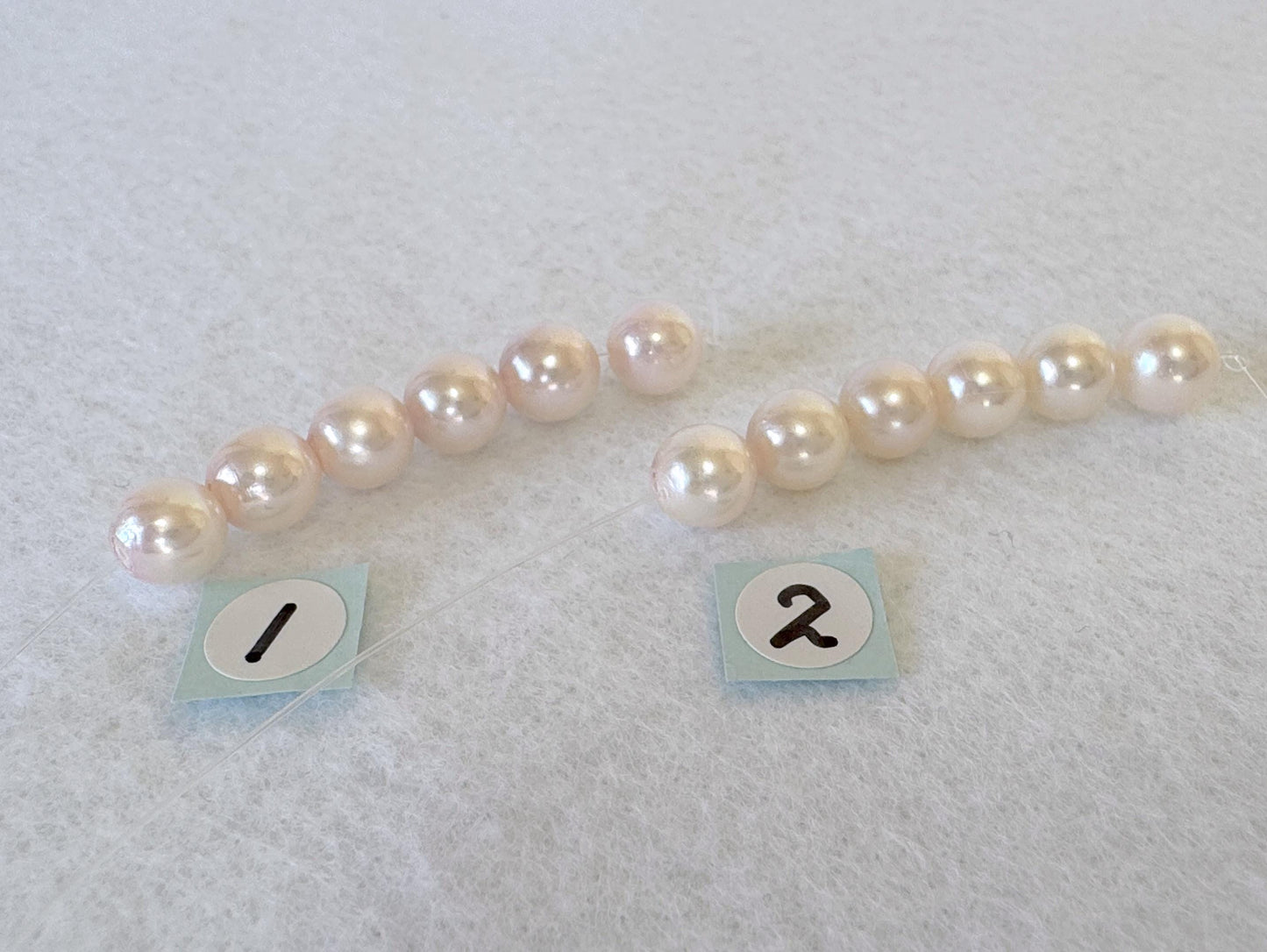 Japanese White/Pink Akoya Pearl Beads, 6.5-7mm, Mini Strand, Short Strand, 6 Pieces, Genuine Akoya Pearl, Cultured in Sea Water