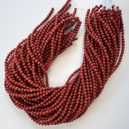 Natural sponge coral 4.5-5mm strands, Deep red color, 15.7inches, 40cm, Natural apple coral strands, Wholesale, Price per strand