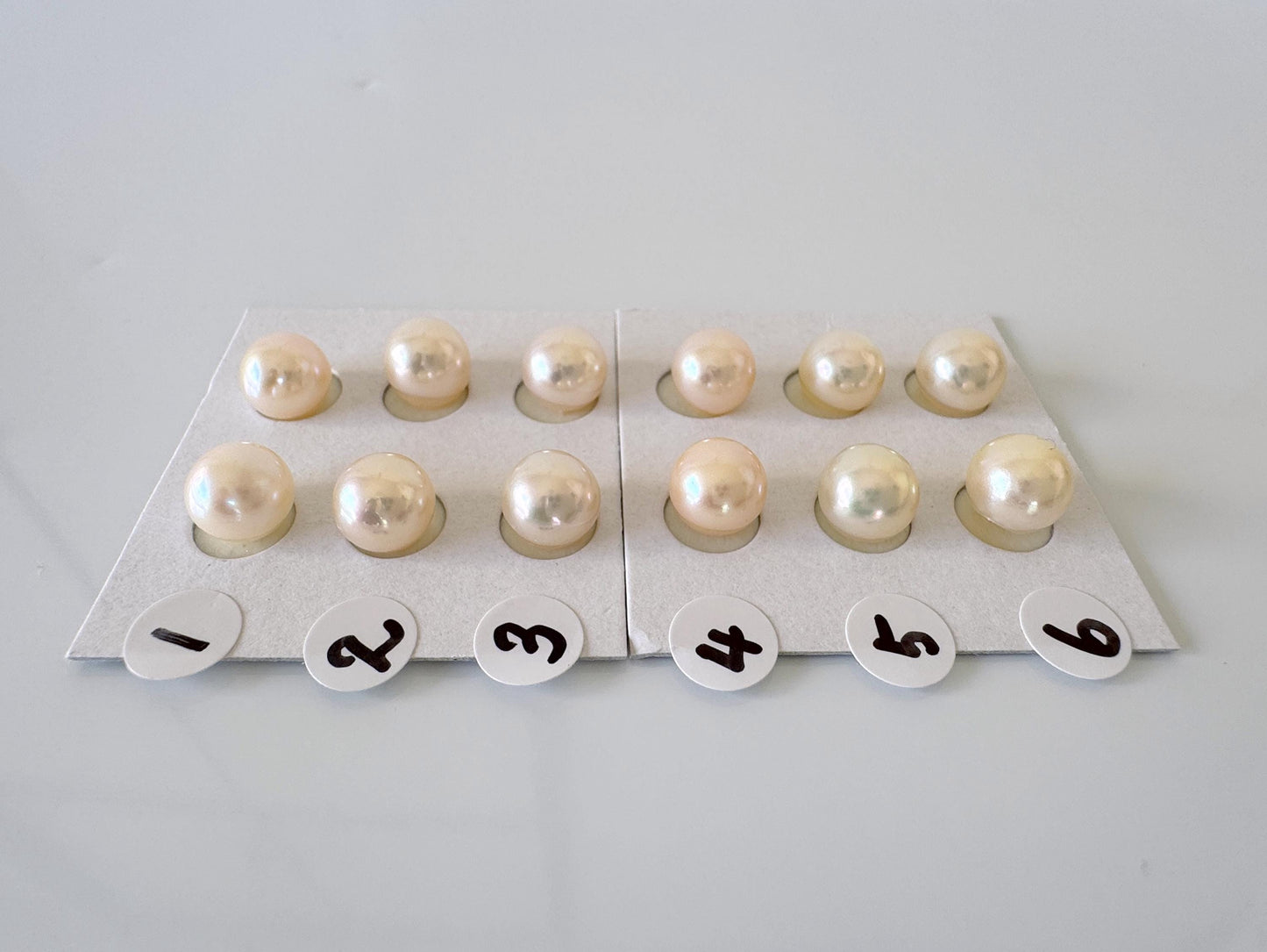 Japanese Cream White Akoya Pearl 8mm, Half-Drilled Round loose, Price per Pair, Value-priced  Salt water pearl, For Earrings