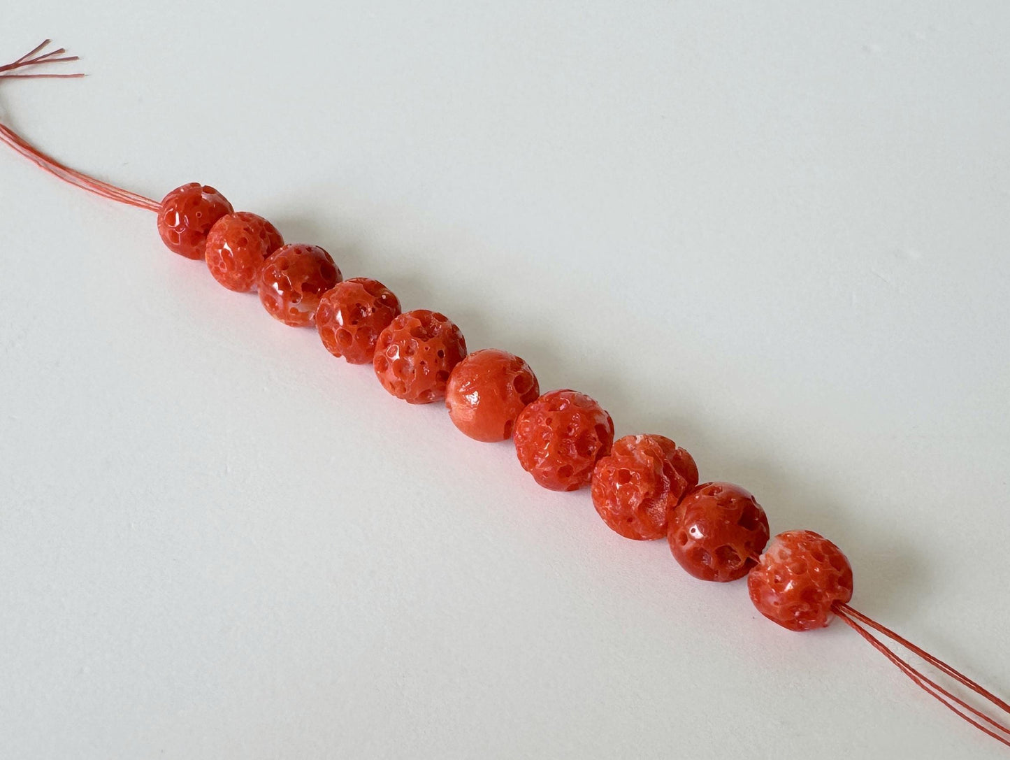 Natural Coral Short Strand | Aka Beads | Japanese Red - 6-6.9mm, 5.8cm Length, Genuine Undyed
