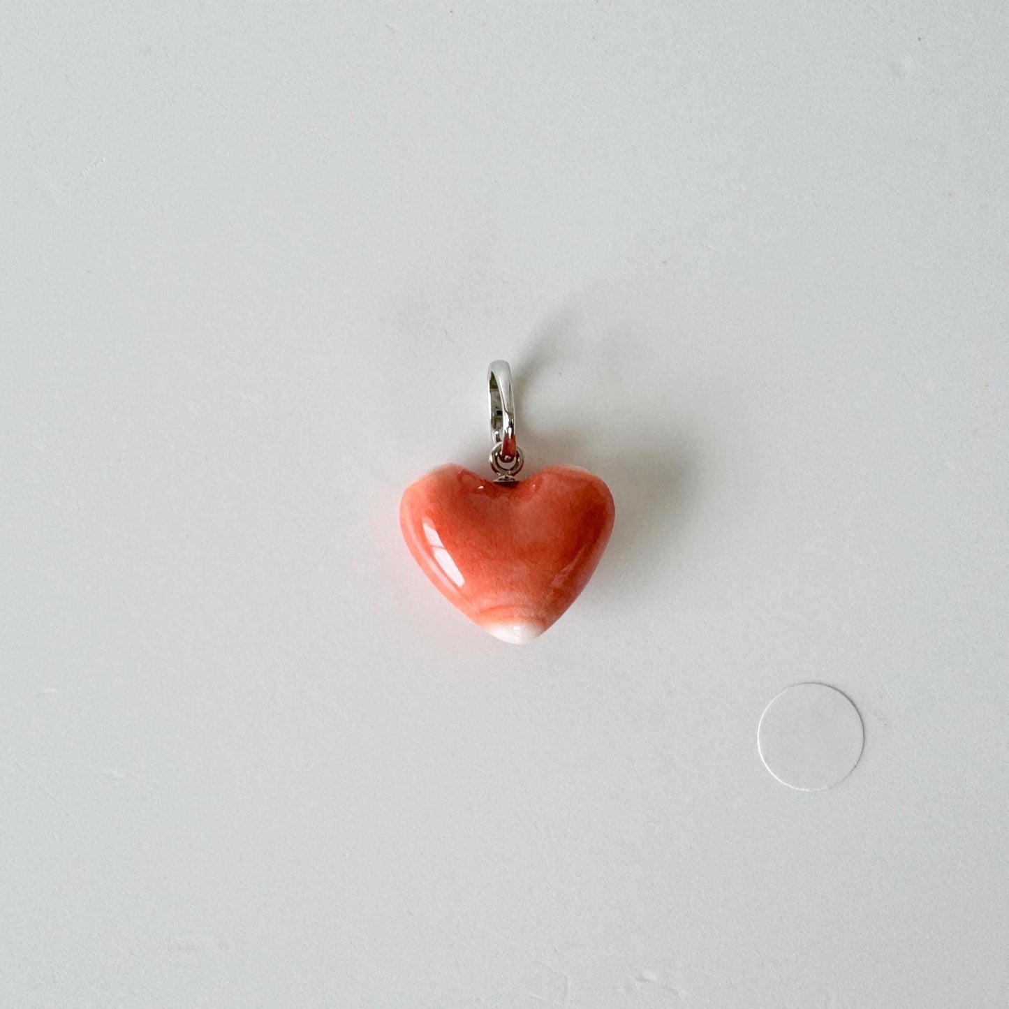 Orange Momo Coral Pendant - Natural Heart Shaped Coral Jewelry - Silver Bail (Rhodium-Plated), Genuine Material, 13.7x15.3mm