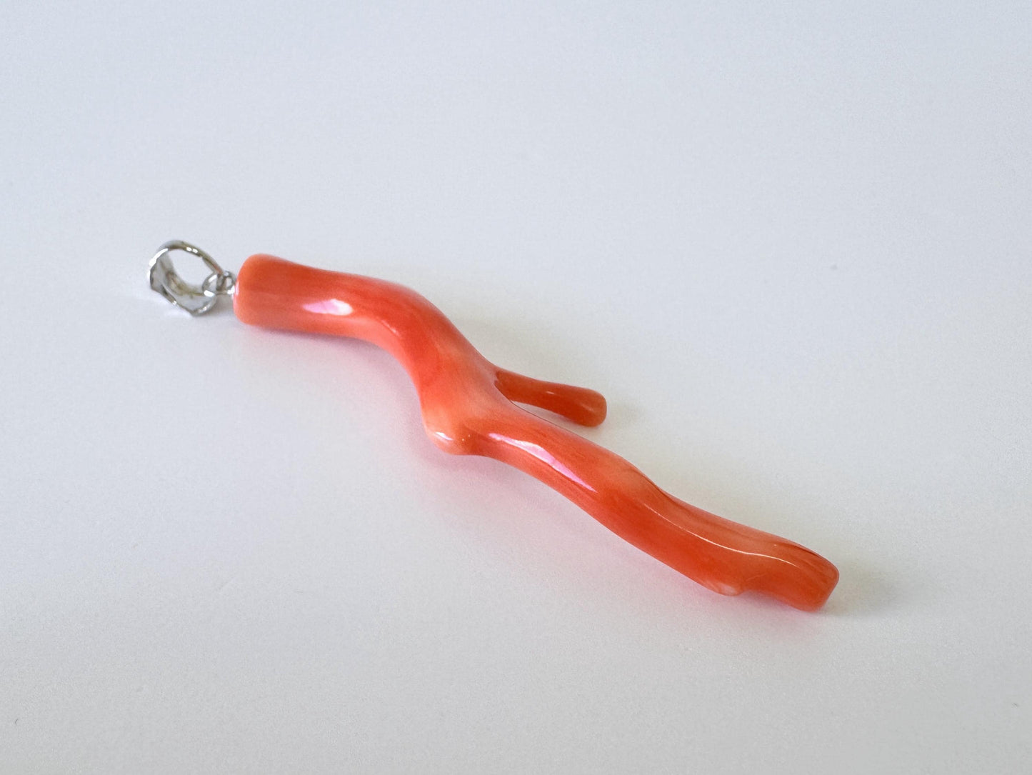 Coral Branch Pendant Natural Deep Sea Coral: Orange Pink Coral Jewelry Accent, Silver Bail (50mm Length, Lightweight Design)