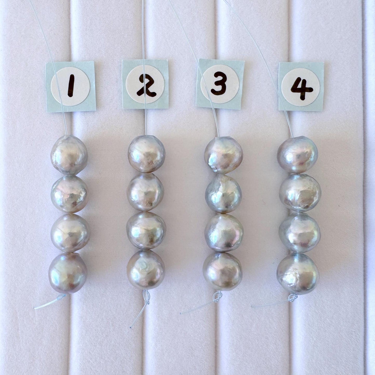 Akoya Pearl Beads - Japanese Cultured Saltwater 7.5-8mm Mini Strand Natural Blue Silver, 4Pcs