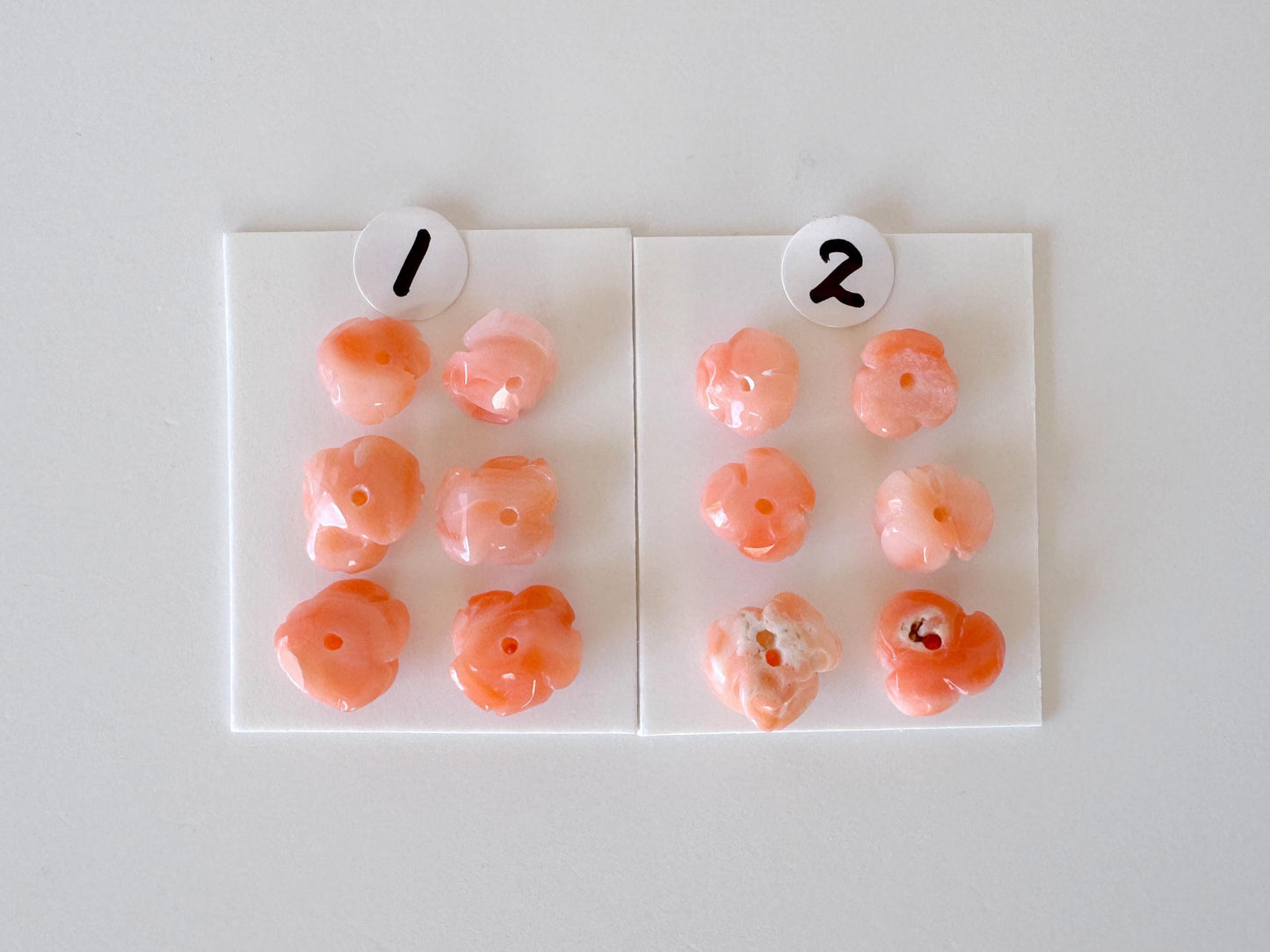 Pink Coral Rose Carvings Handmade Beads, Natural Deep Sea Coral (Value Priced Set, Drilled Holes, 6pcs 6.8-8.9mm)