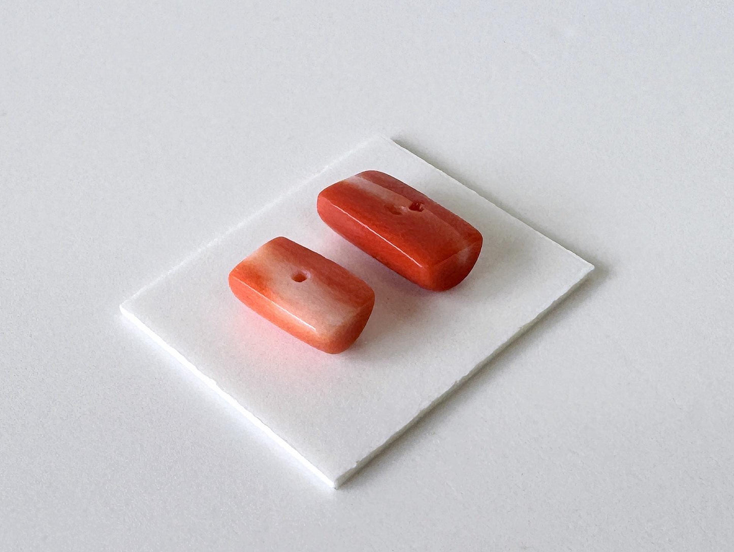 Momo Coral D-Shaped Cabochons | Japanese Orange Gemstone | Half-Drilled 2 Pcs, 10.3X6mm & 8.3X5.6mm