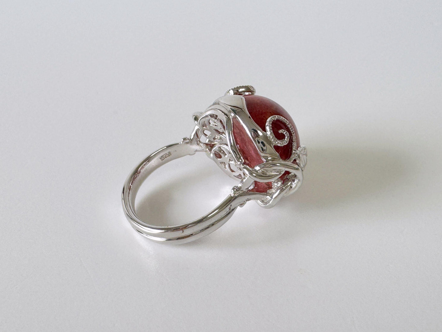 Sponge Coral Ring Half Circle Design: Ocean Inspired Natural Patterned Jewelry (Sterling Silver, Size Jp 15, US 7.5-8, UK O-P, IT 55)